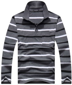 長(zhǎng)袖正價(jià)條紋男士t恤批發(fā)便宜純棉男裝翻領(lǐng)價(jià)格 廠家 圖片